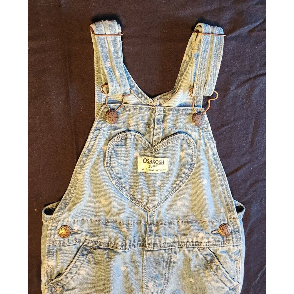 Oshkosh Overalls Girls Youth 2T Denim Bib Hearts Country Girl Rockabilly